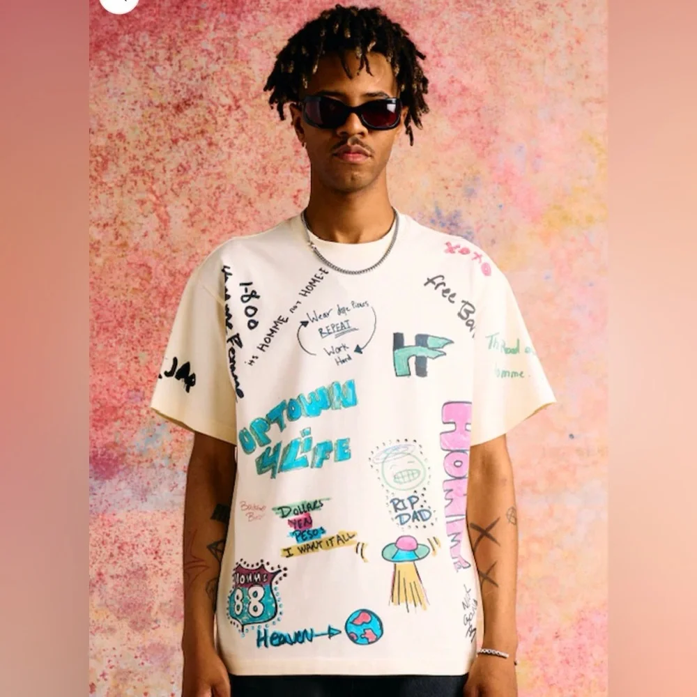 Homme + Femme "Rest Stop" Off White Tee ( Oversized ) Fits Large - Picture 3 of 16